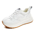 Women's white beige cowhide leather casual sports shoes with cross strap and English muffin heel
