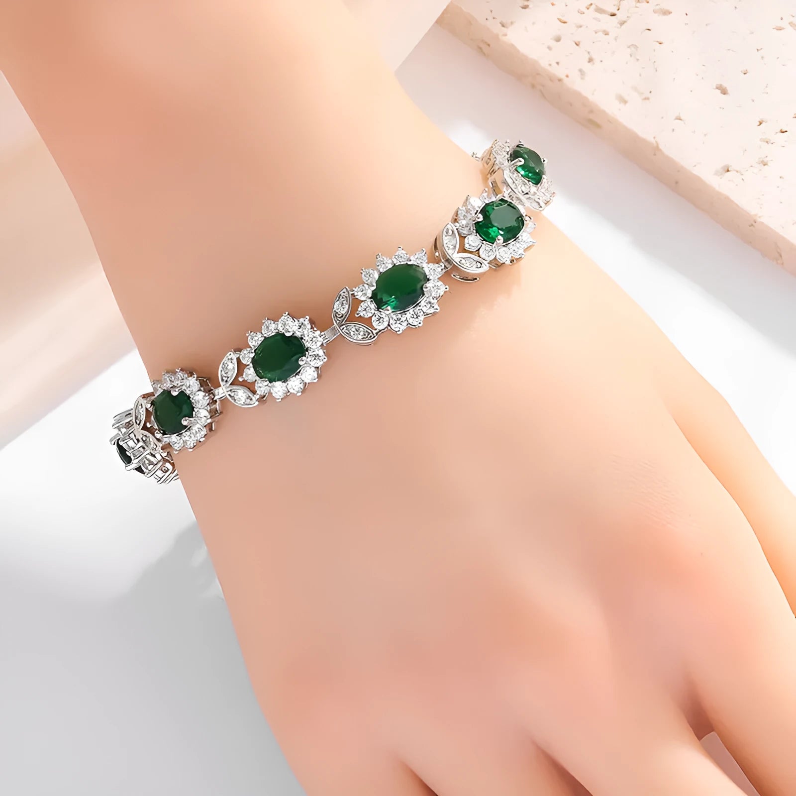Women's simple zircon bracelet with environmentally friendly alloy and electroplated finish in gemstone colours