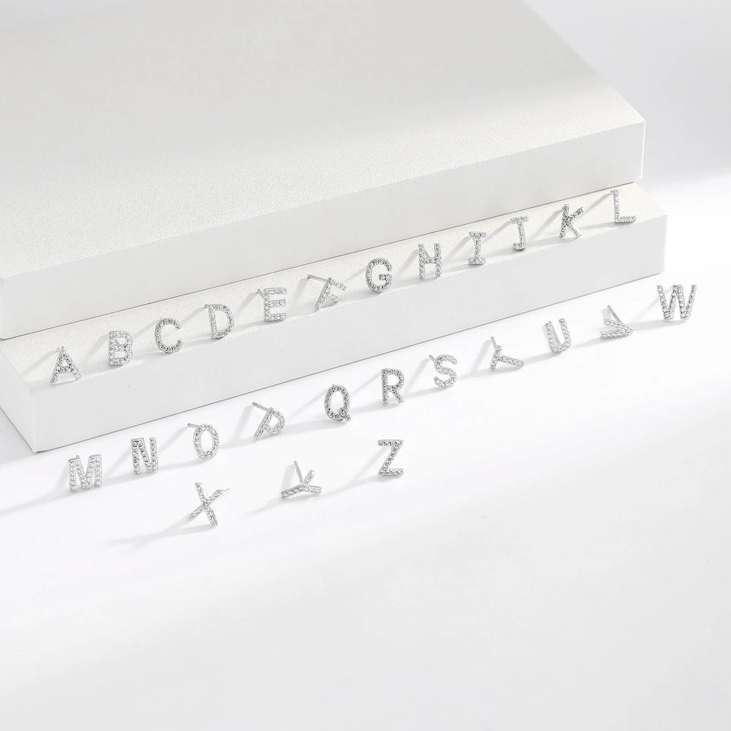 925 silver letter ear stud with electroplated gold finish, alphabet motif