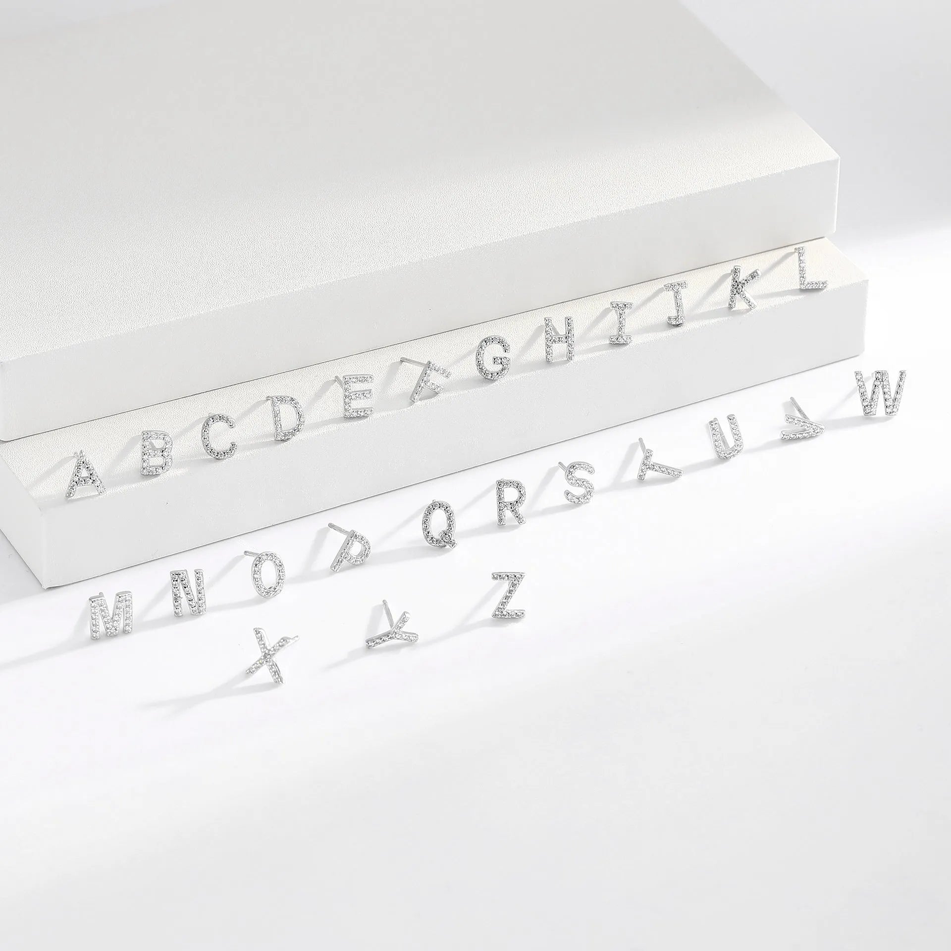 925 silver letter ear stud with electroplated gold finish, alphabet motif