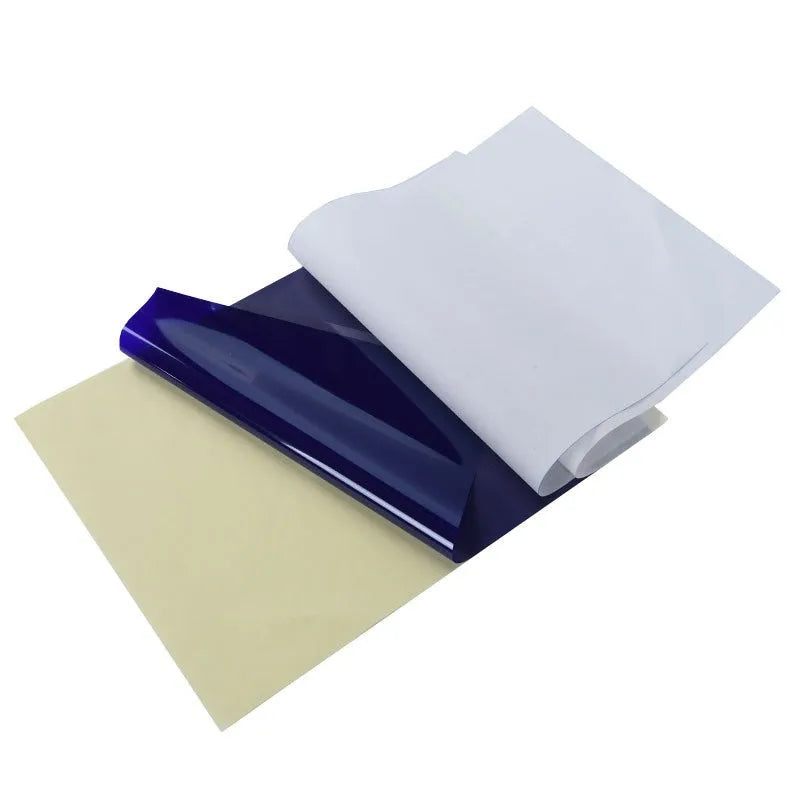 Pack of A4 quadruple copy tattoo transfer paper sheets and transfer paste gel for stencil creation.