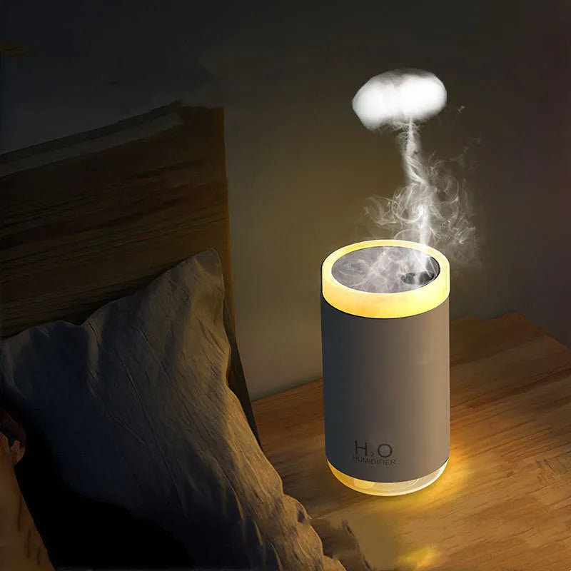 Compact round USB jellyfish humidifier with night light in blue, pink, or white colours.
