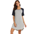 Women's navy and grey patchwork sleeve nightdress made from soft double-brushed fabric.