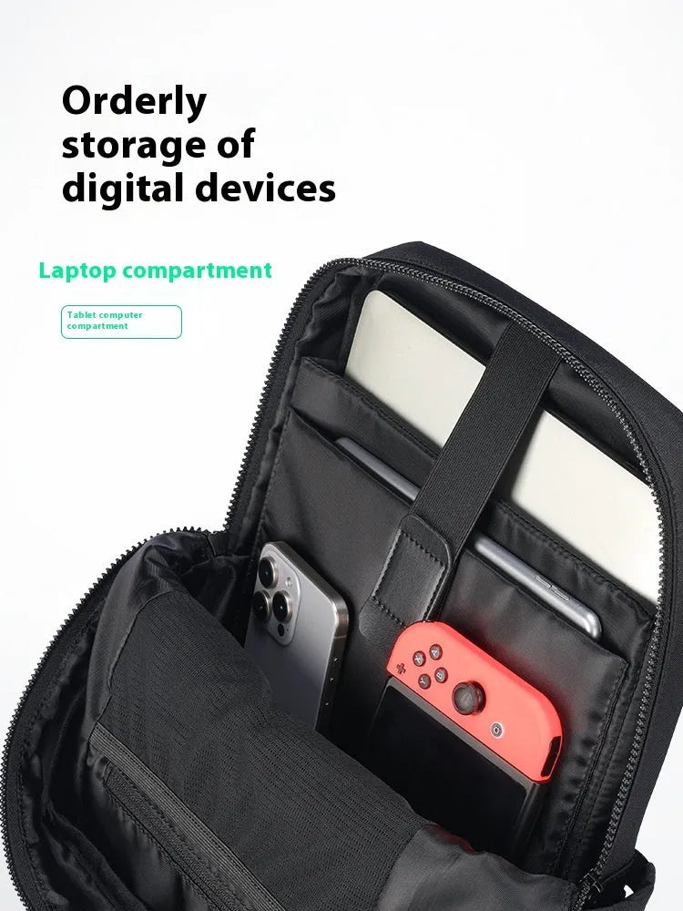 Black Oxford cloth computer backpack with 20-35L capacity
