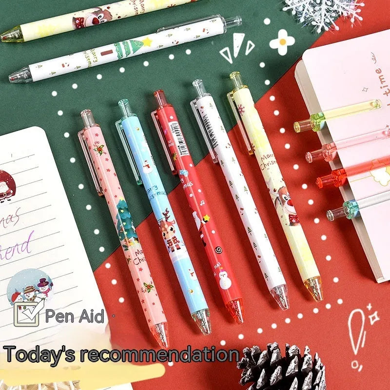 Christmas Reward Gift Press Gel Pen Ball Pen Signature Pen Plastic Black Refill 6 Pack Gift Set Bulk Pack Party Favour Stationery Office Home