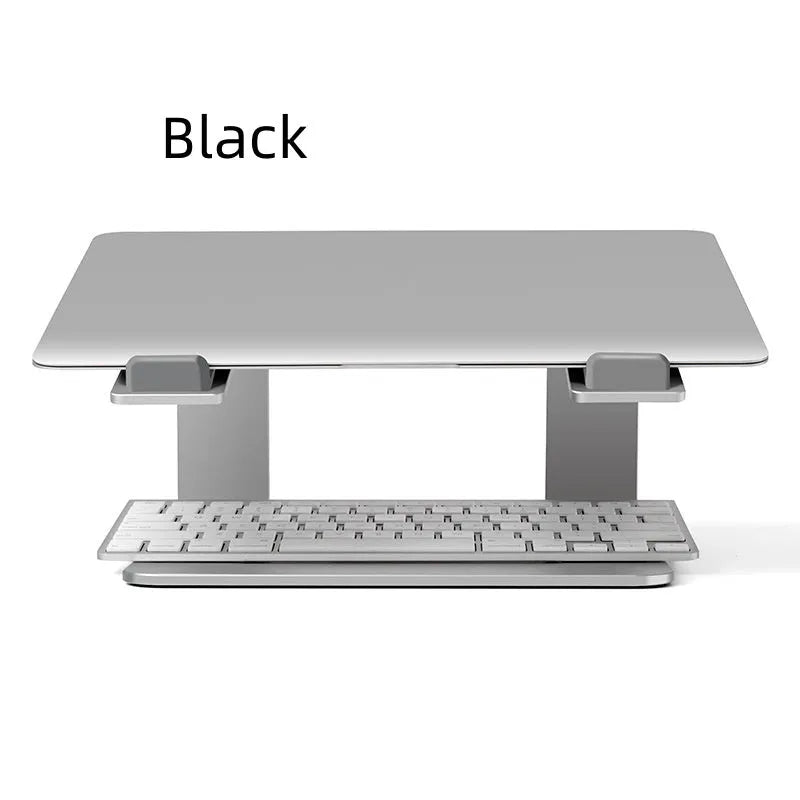 Aluminium alloy laptop stand riser in black or silver with 18.5cm height and non-slip silicone pads