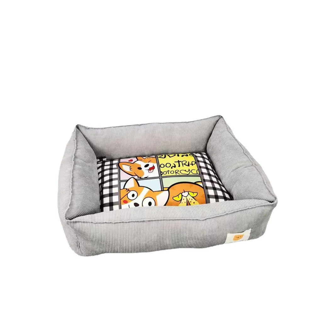 Cotton dog bed with fine velvet surface in Chinese red colour showing 50x40cm size
