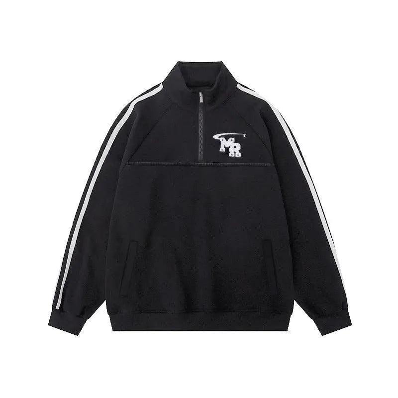 Black stand collar hoodie with long sleeves for casual sports wear