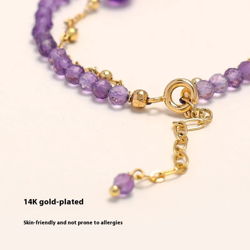 Amethyst-coloured Chinese style crystal bracelet with diamond-shaped electroplated beads for women