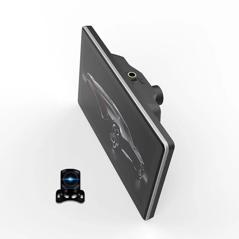 Black 7-inch touchscreen car dashcam with centre console suction mount
