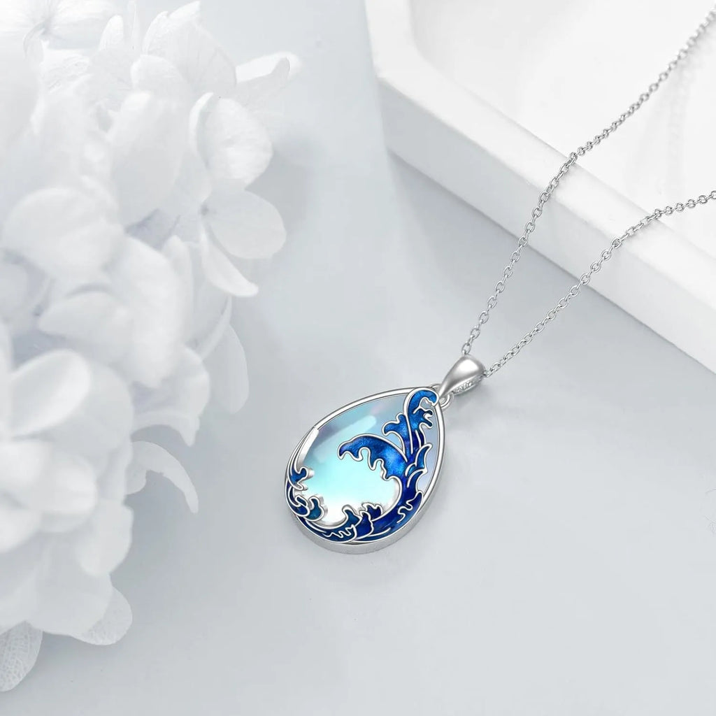 Moonstone blue heart pendant necklace for women made from alloy metal