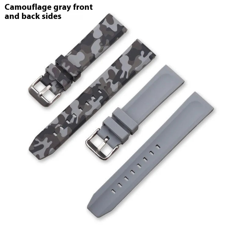 Green camouflage silicone watch strap with universal flat head lugs