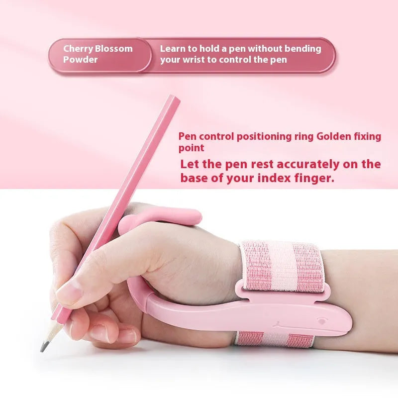 Anti-hook wrist brace pen control corrector for children's handwriting training in blue colour
