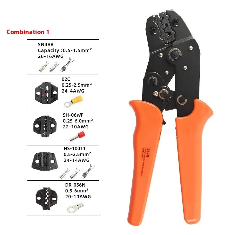 SN-48B portable high carbon steel terminal crimping pliers combination set with multiple jaws.