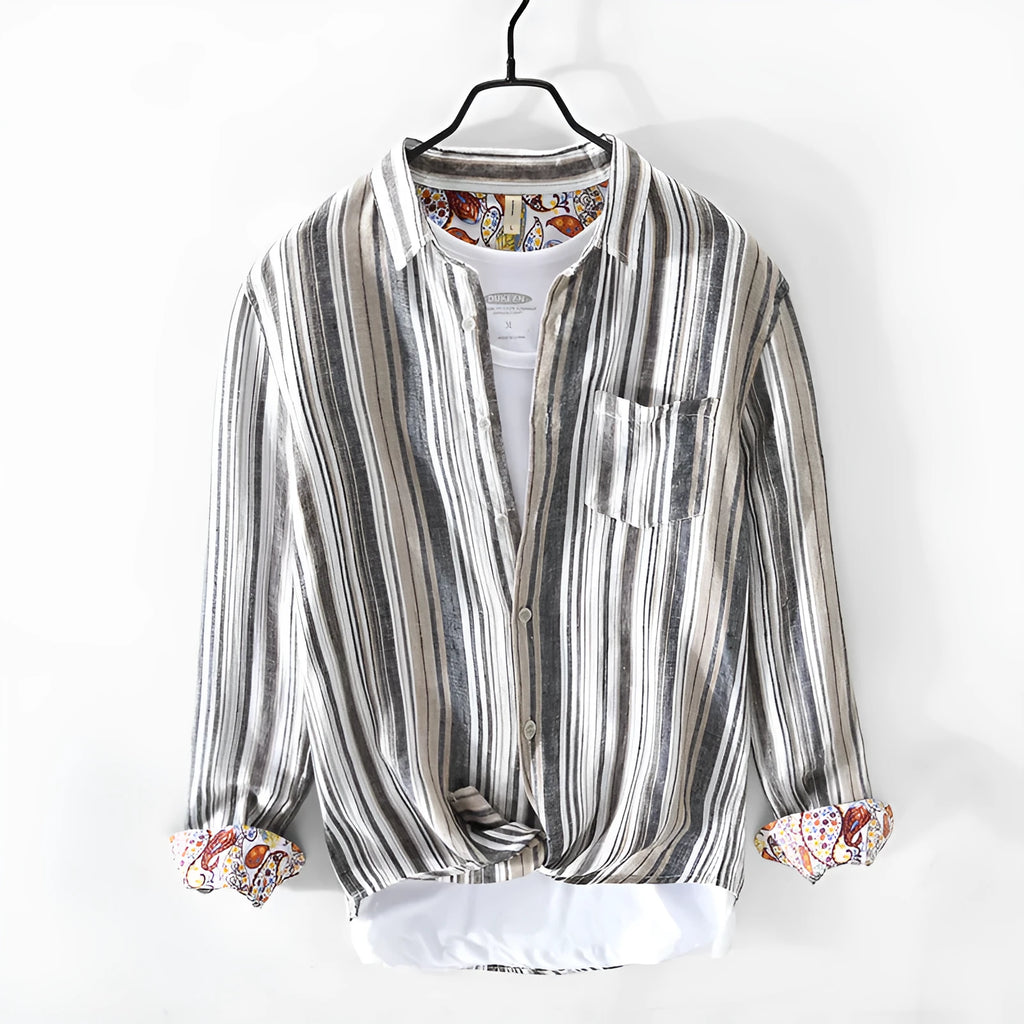 Men's striped linen shirt in loose fit with long sleeves for casual wear