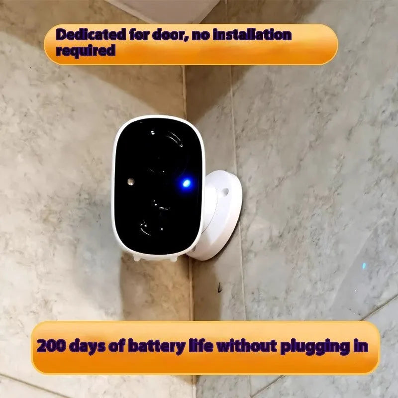 Wireless indoor security camera with compact ball design and built-in mounting bracket