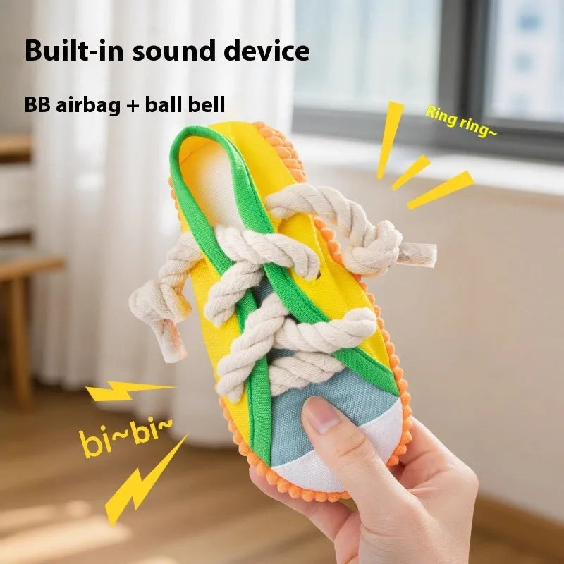 Plastic dog chew toy in yellow colour with bendable design for teething and anxiety relief