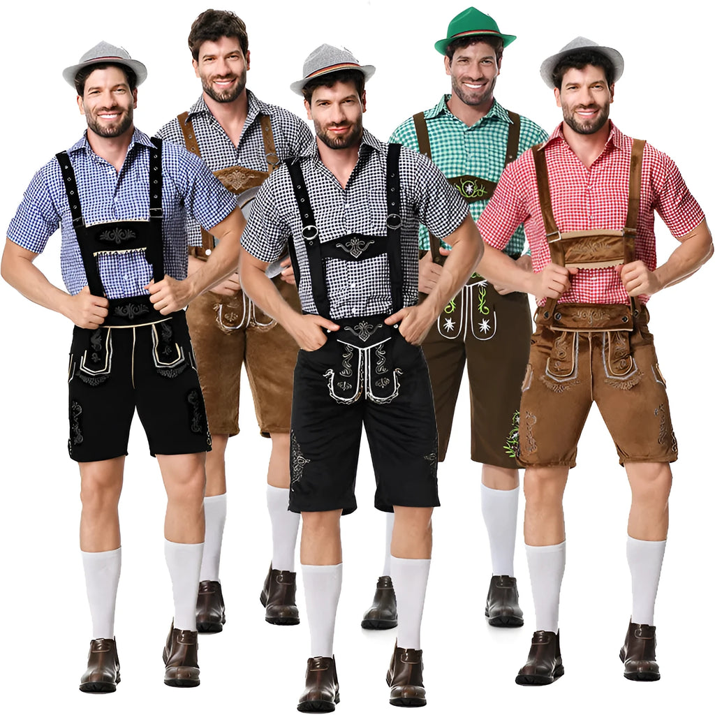 British style beer festival clothing set with green shirt and brown overalls for men