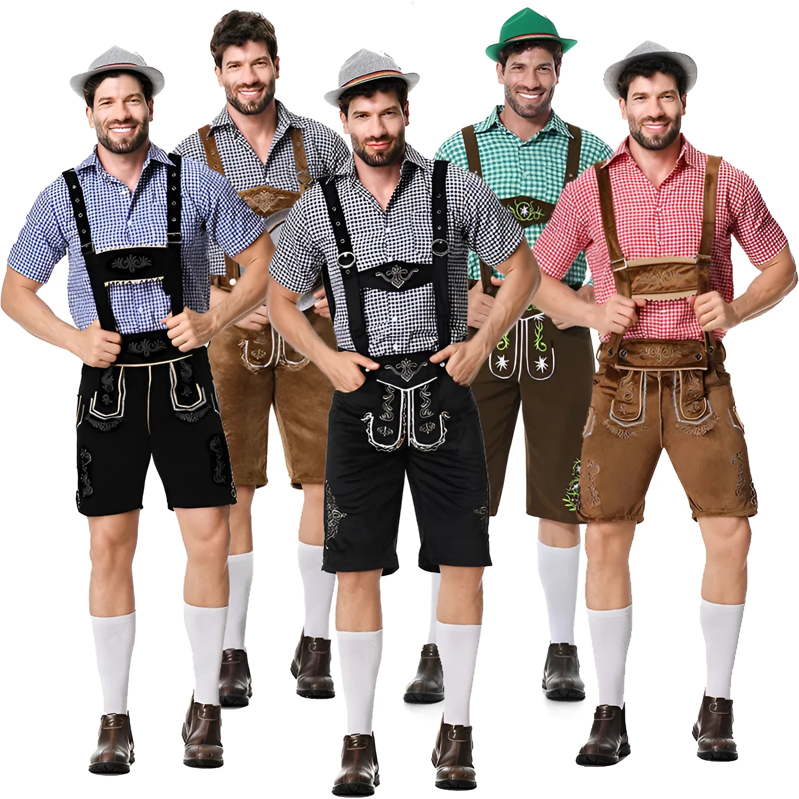 British style beer festival clothing set with green shirt and brown overalls for men