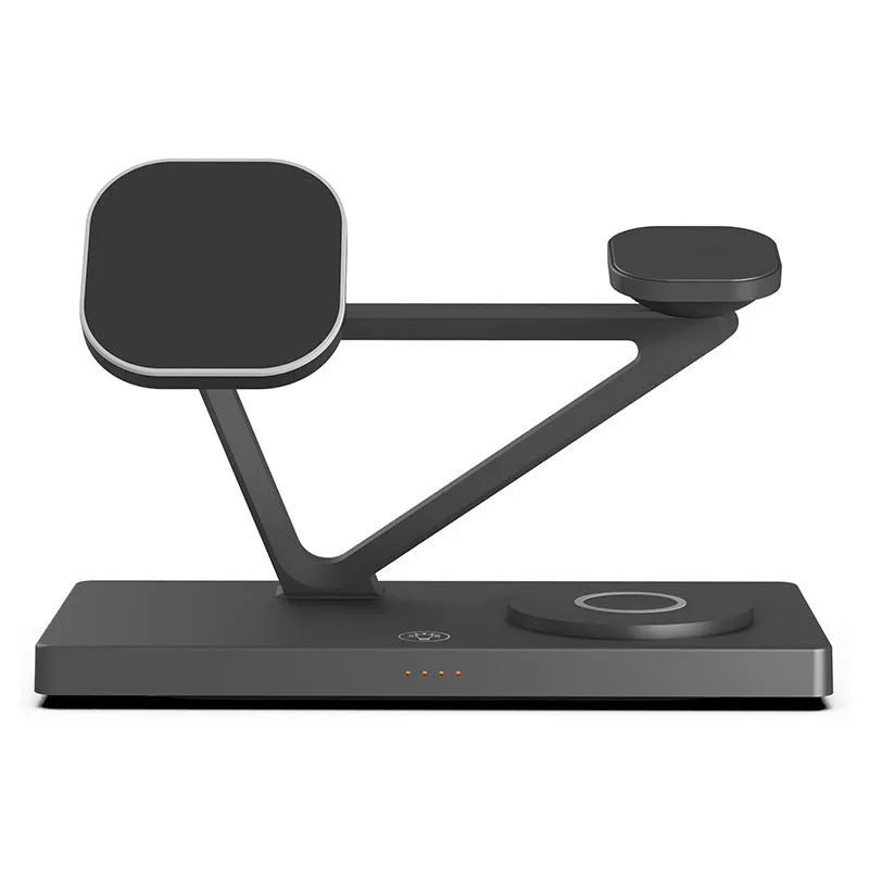 White five-in-one wireless charging station with night lamp, phone charging bracket, watch charger and circular charging base