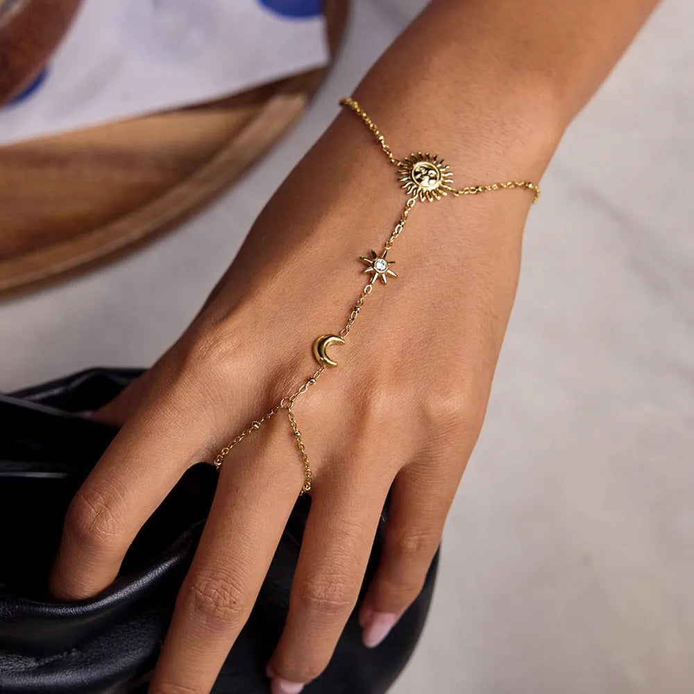 Stainless steel sun motif mitten-type bracelet geometric shape women's light luxury jewellery