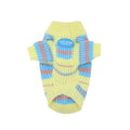 Blue and yellow striped wool dog sweater for small breeds in casual style