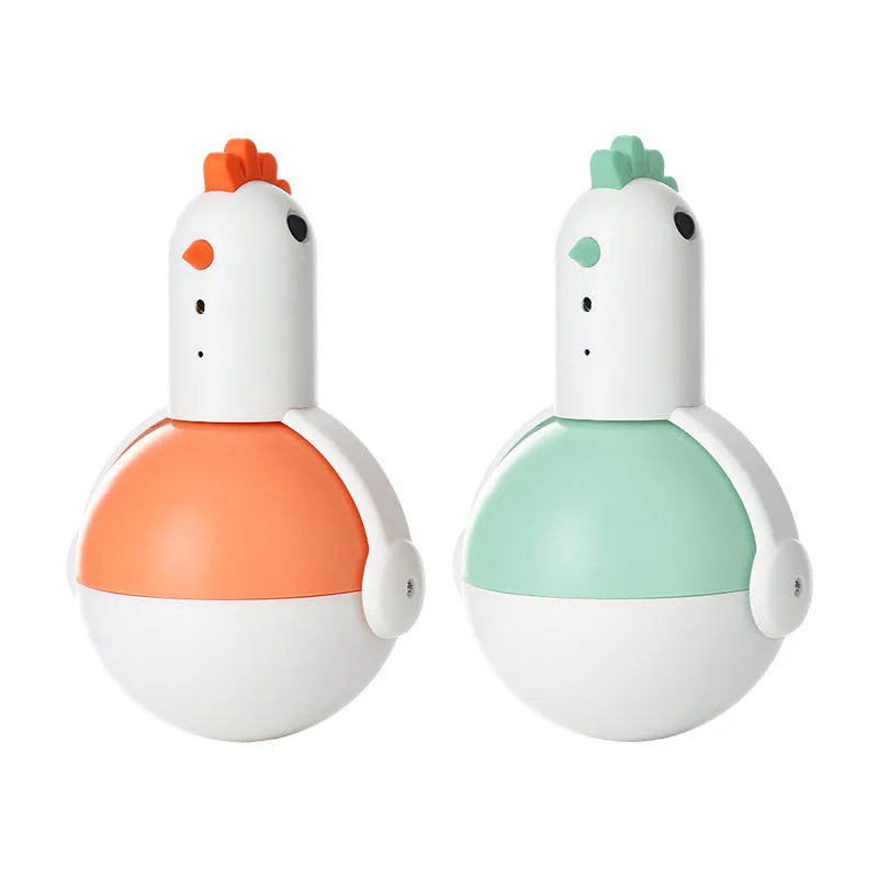 Green electric cat toy chicken with laser light and sound functions for interactive pet play
