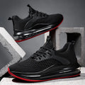 Men's black mesh running shoes with rubber sole and front lace-up fastening