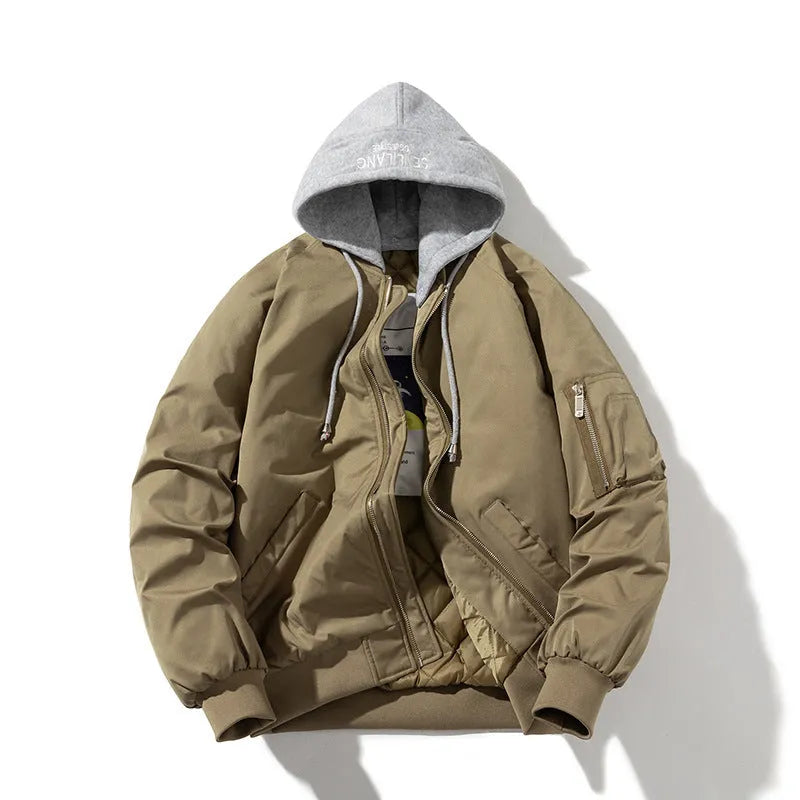 Loose-fitting pilot jacket in solid colour with extended sizing up to 5XL