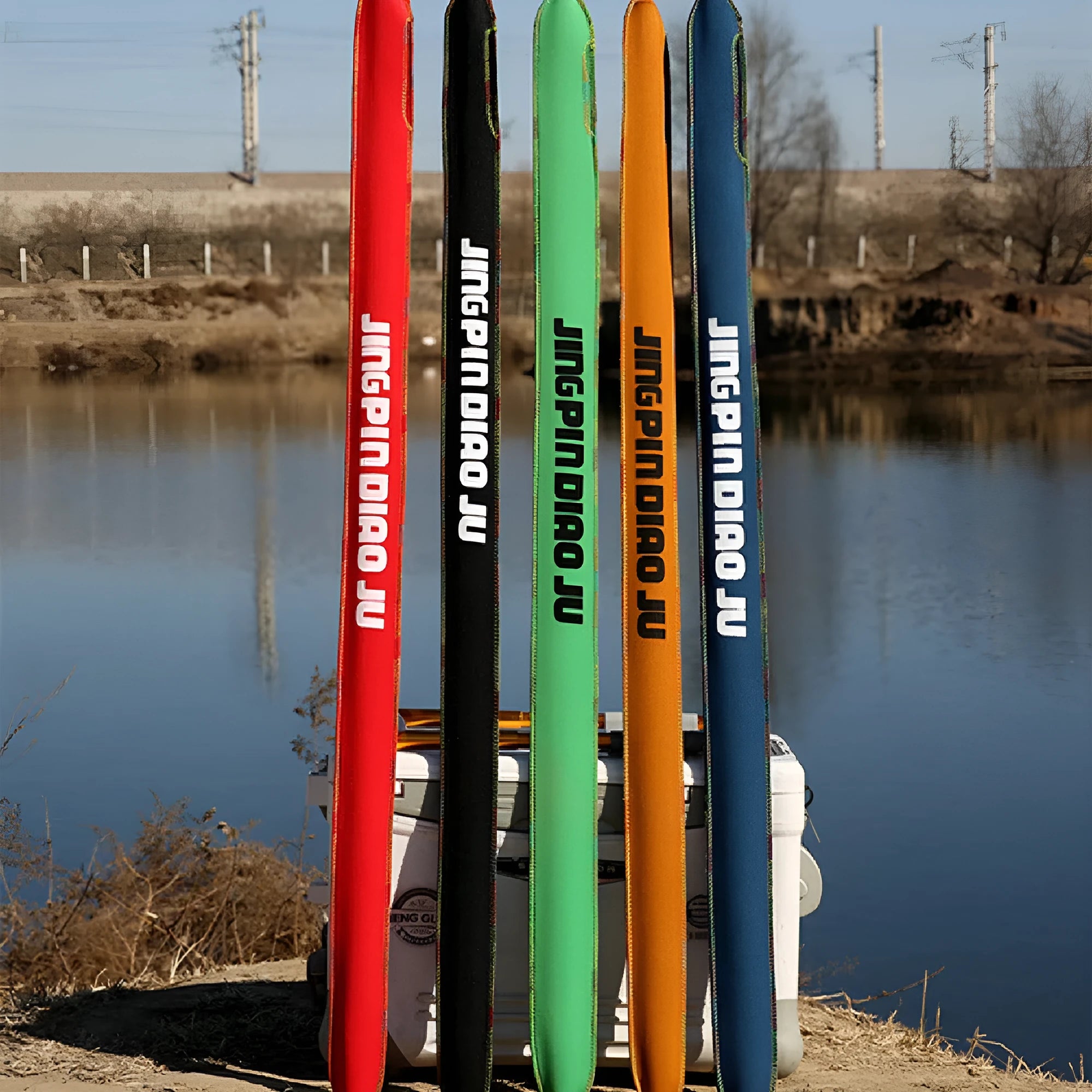 Cotton telescopic fishing rod bag in five colours protecting fishing equipment