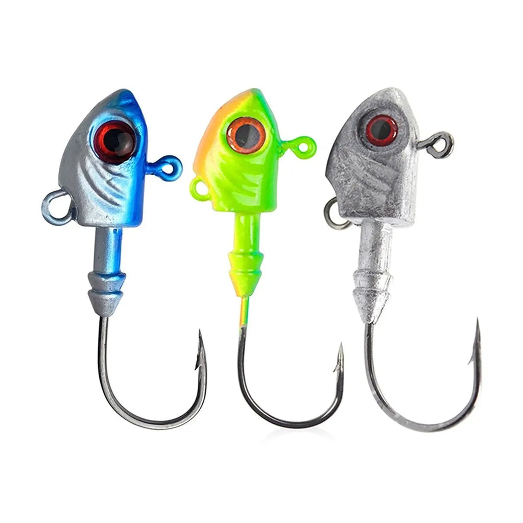 Fish-shaped lead head fishing hook in multiple weight options from 3.5g to 28g