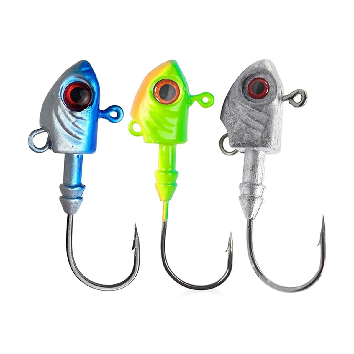 Fish-shaped lead head fishing hook in multiple weight options from 3.5g to 28g