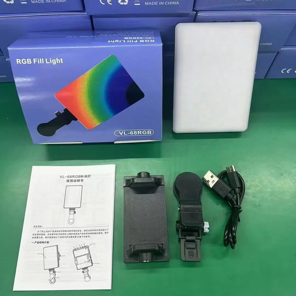 LED pocket fill light with clip attached to mobile phone for photography