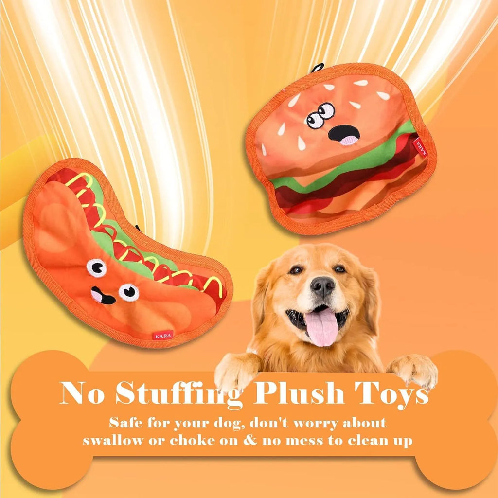 Dual sound crinkle dog chew toy in food shape design with vivid colours for interactive play