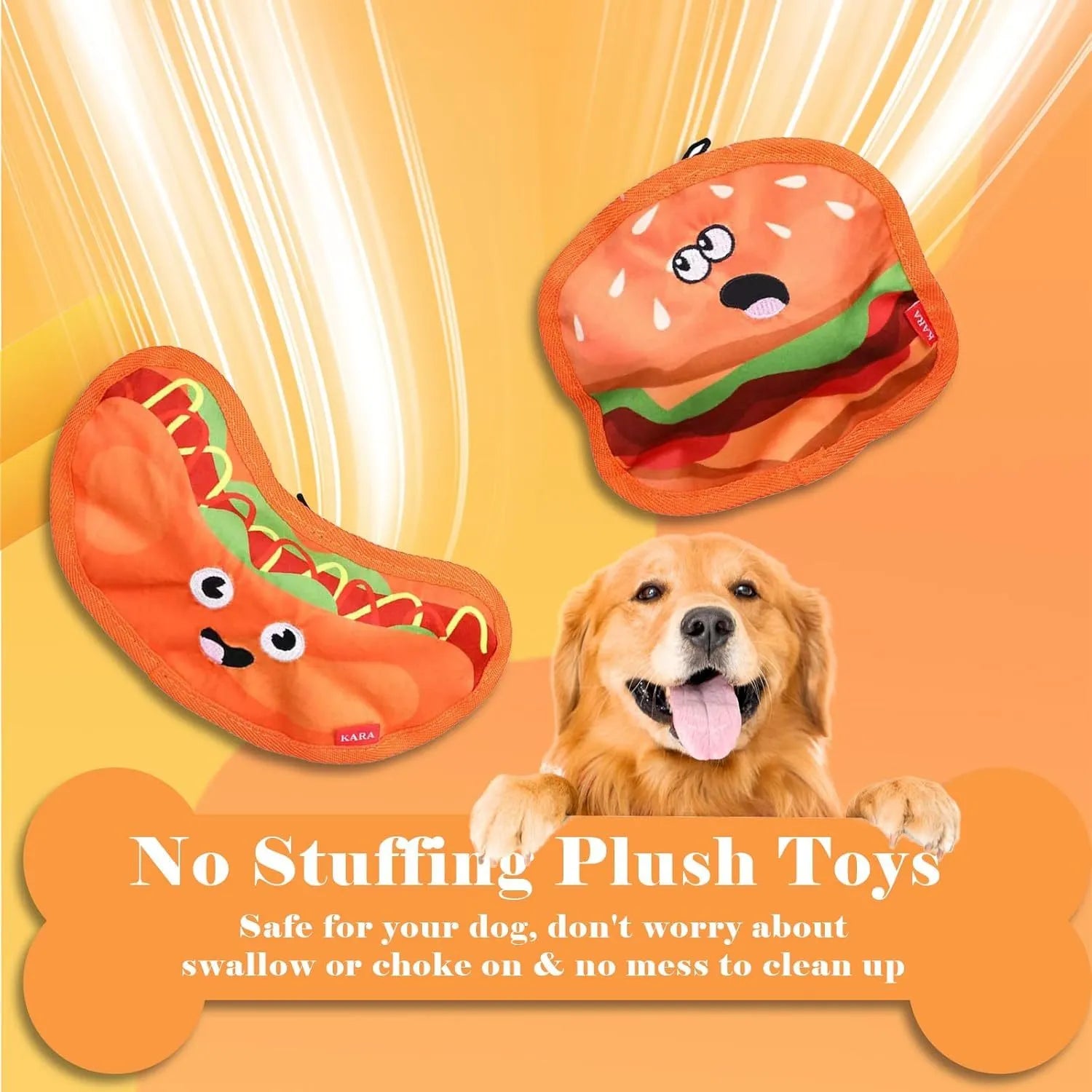 Dual sound crinkle dog chew toy in food shape design with vivid colours for interactive play