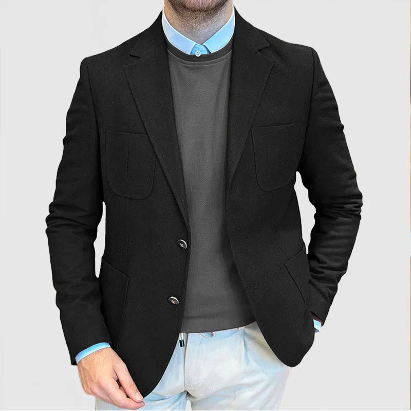 Men's loose fit cotton retro suit jacket in army green colour