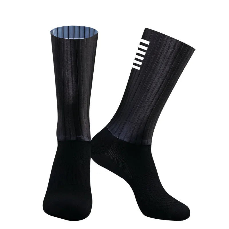 A pair of athletic socks for cycling and running in a chemical fibre blend, shown in one of six available colours.