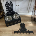 Personalised ceramic dog bowl with stainless steel basin and custom name engraving