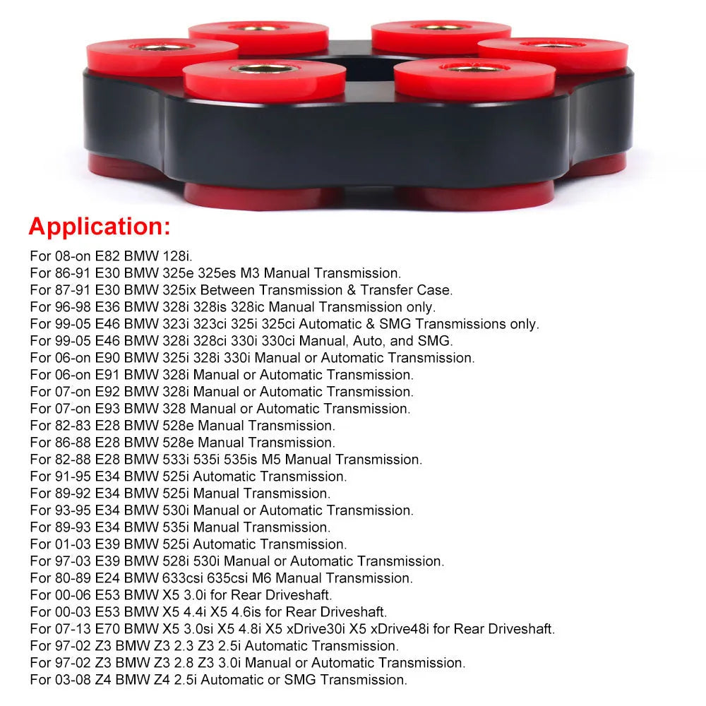 Red polyurethane aluminium drive shaft connecting plate bracket for BMW E46 E36 E30 M3 models.