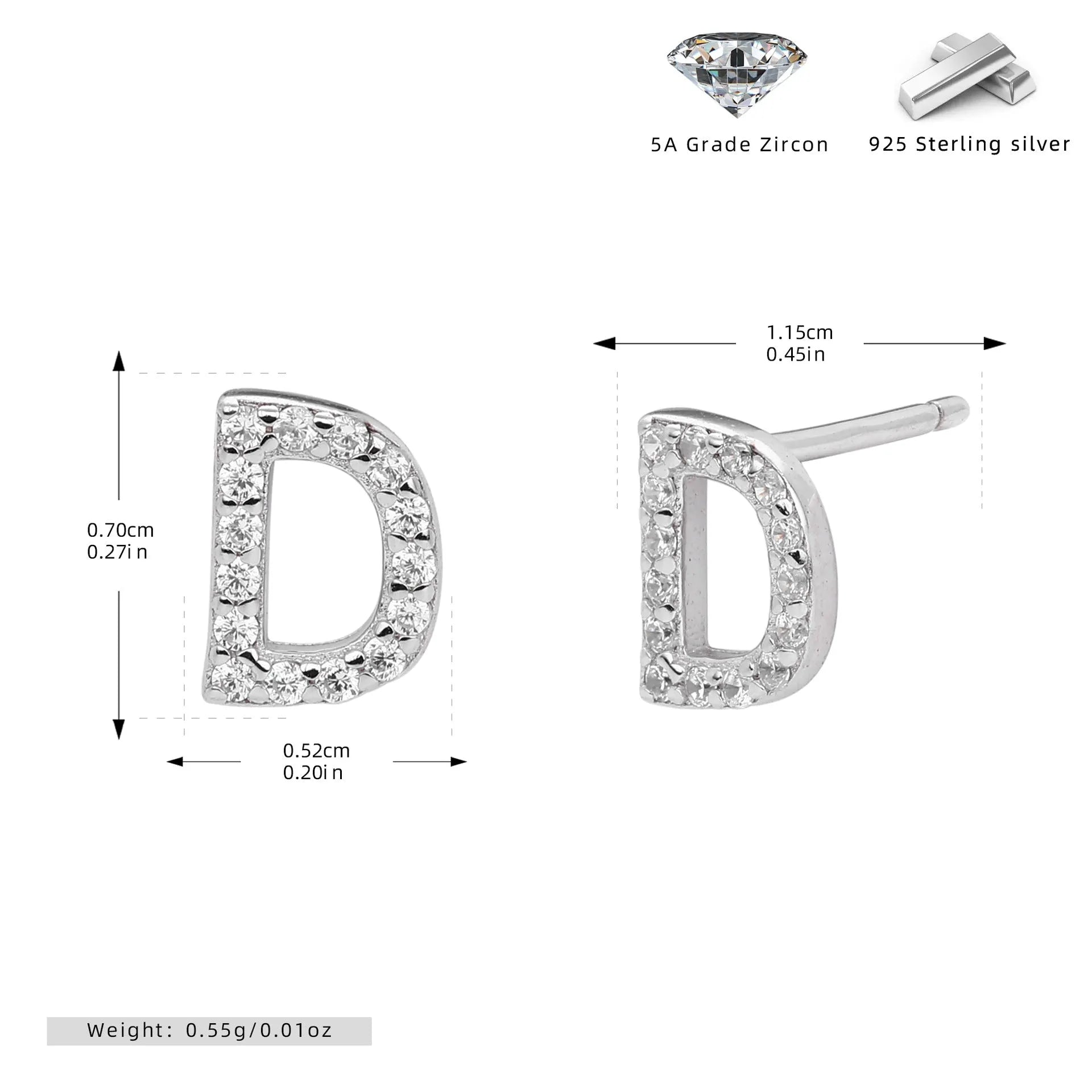 925 silver letter ear stud with electroplated gold finish, alphabet motif