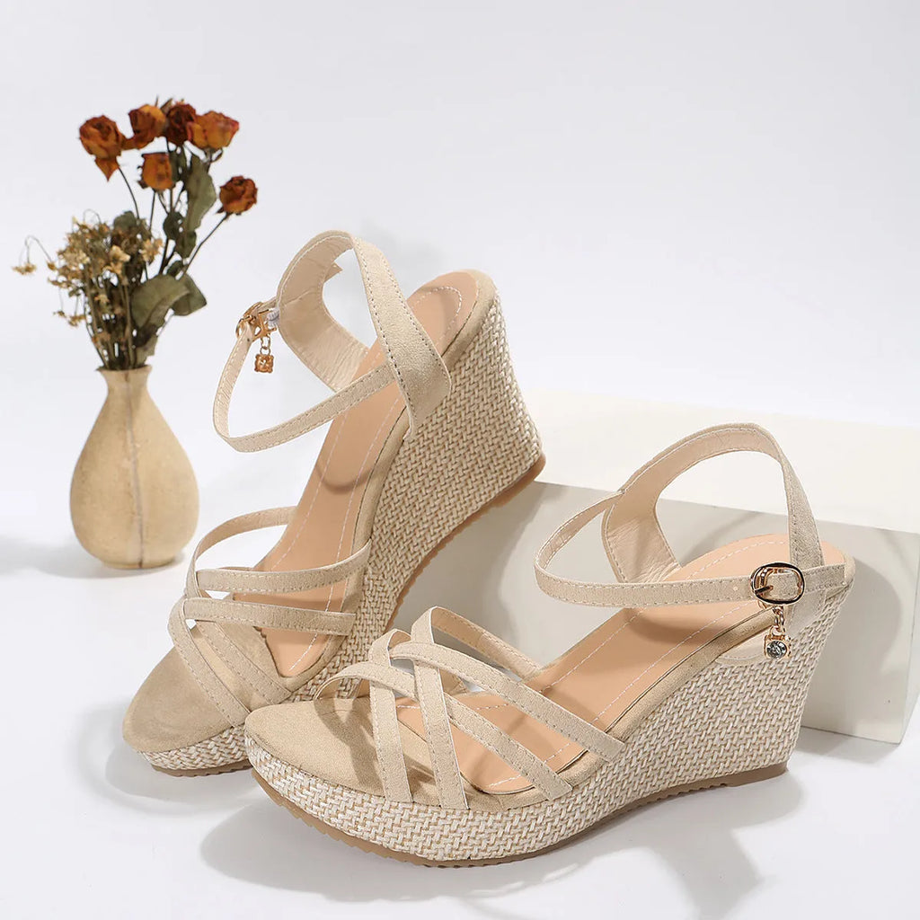 Women's wedge sandals with fish mouth toe bracket in black cloth