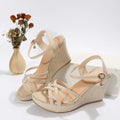 Women's wedge sandals with fish mouth toe bracket in black cloth