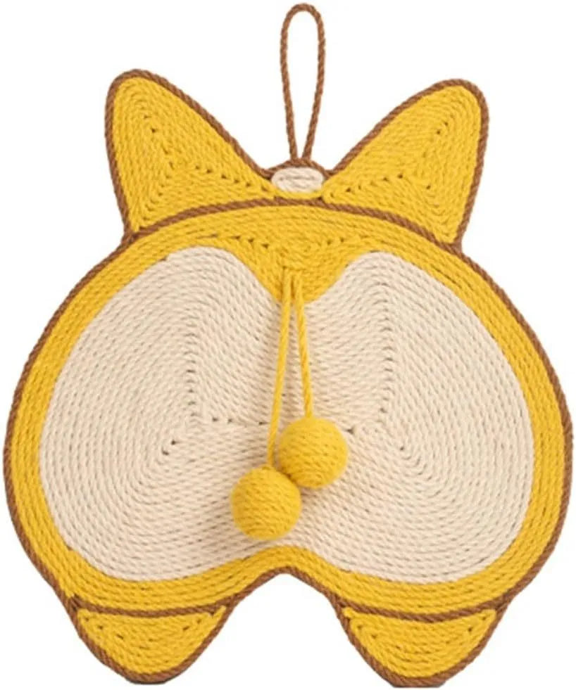 Yellow Corgi butt design cat scratching board with natural sisal surface and anti-slip EVA base