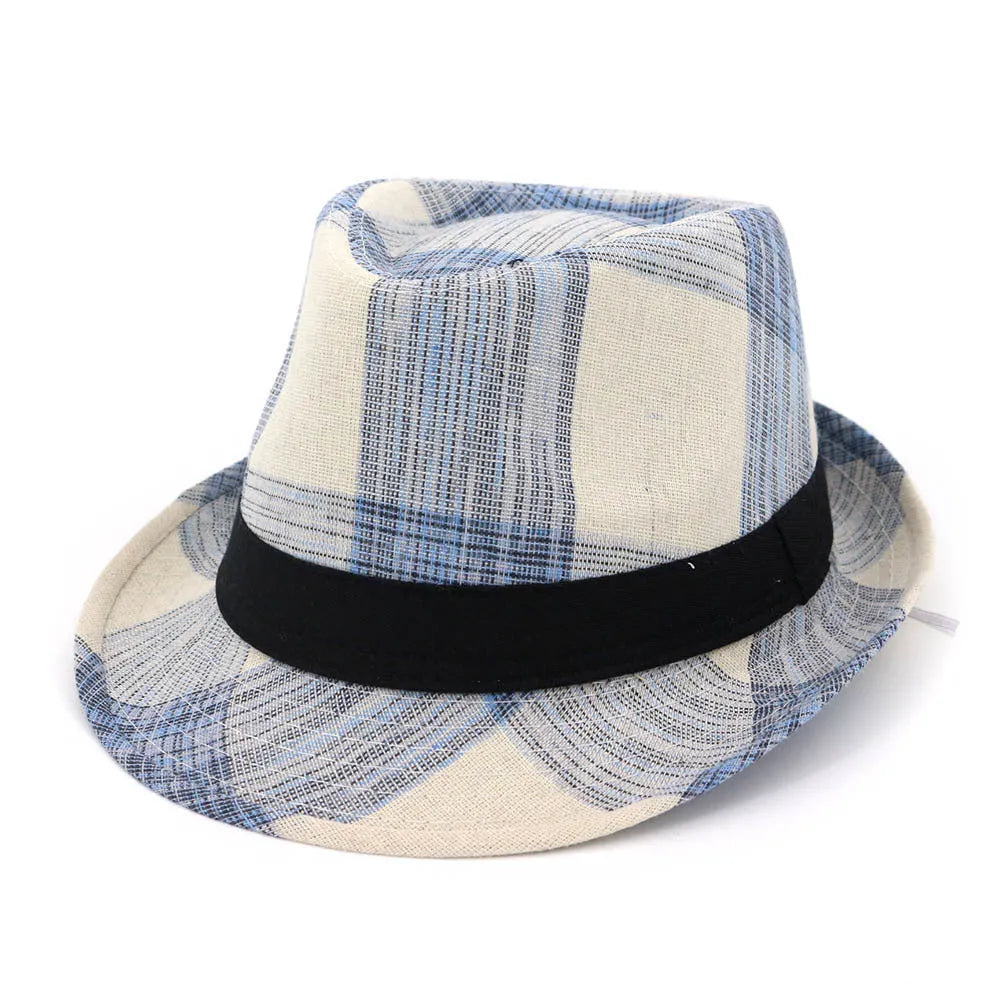 Blue polyester straw hat with bell crown and 4.5CM brim for sun protection