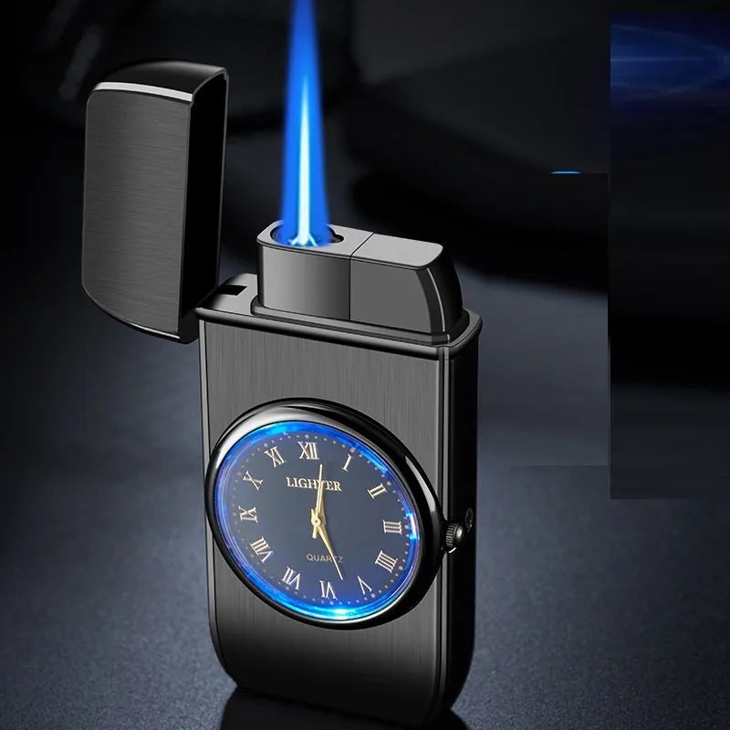 Electronic watch cigarette lighter with LED flashing lamp in metal body with five finish options