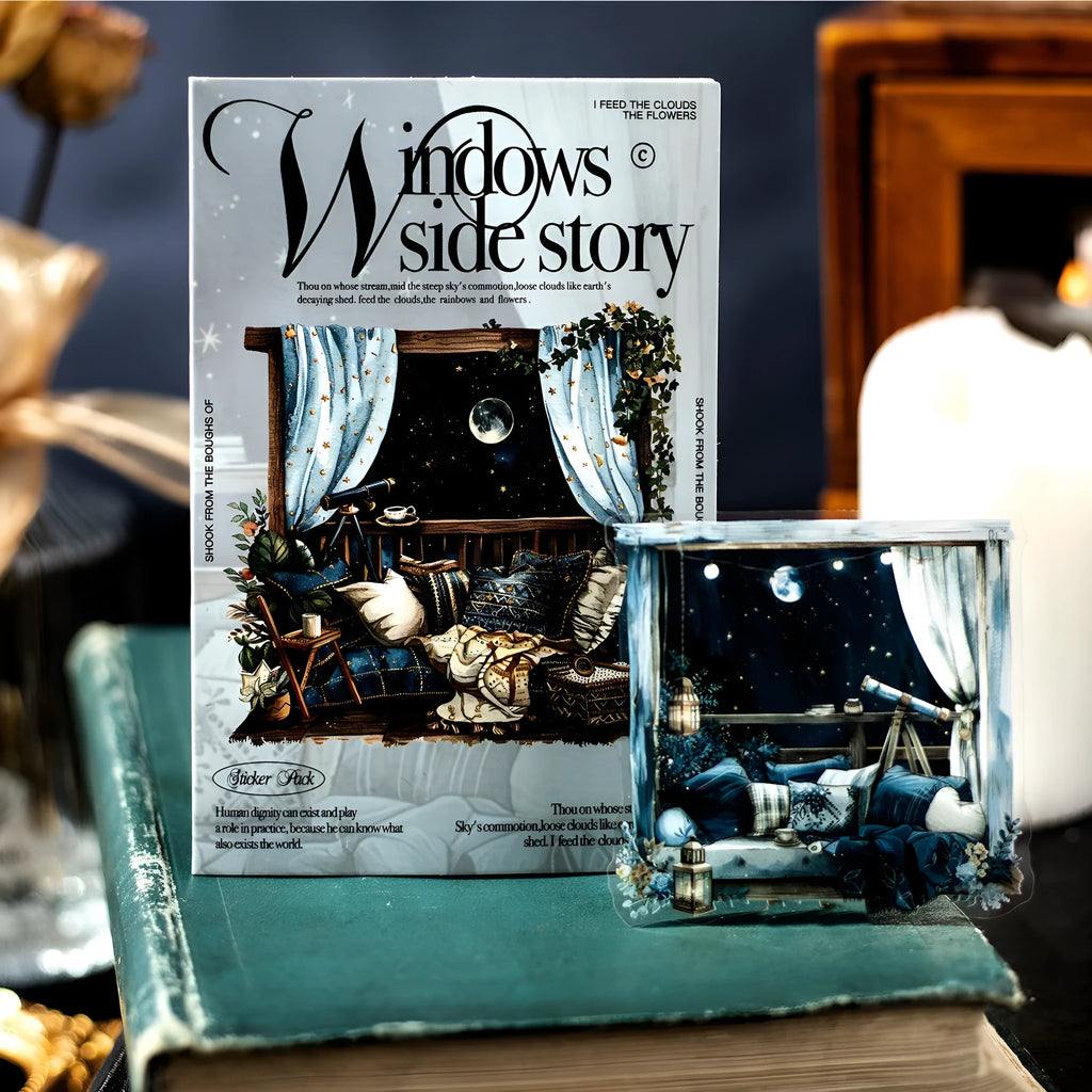 Window Story Series retro decorative journal stickers set showing six printed design colourways.