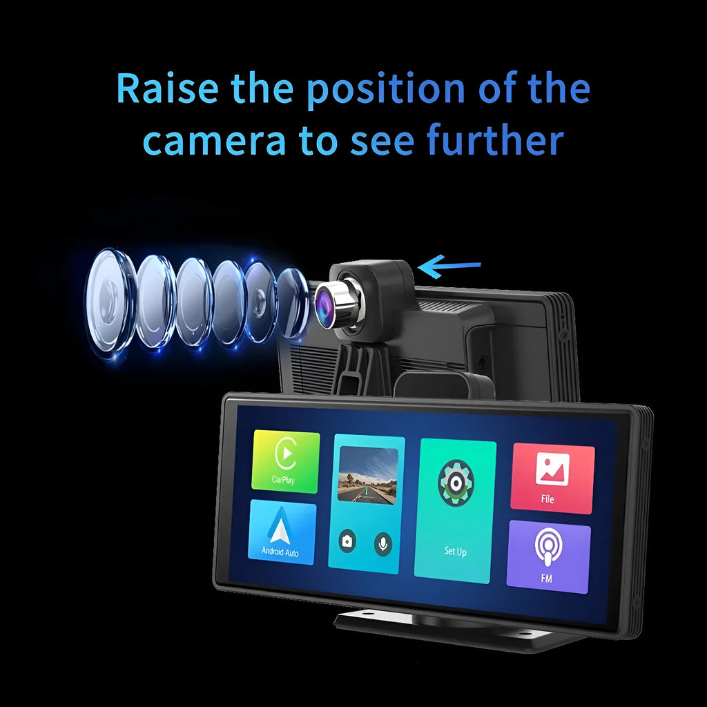 12-inch touch screen car dash cam with front and rear recording cameras on display