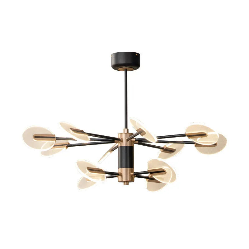 Nordic style iron and acrylic LED chandelier pendant lamp with multiple light heads.