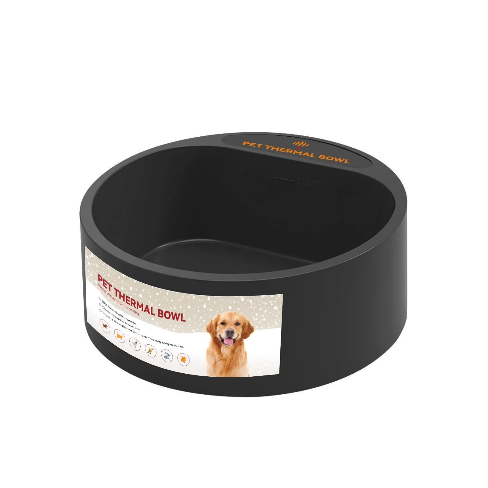 Black ABS pet heating bowl with 2.2L capacity and constant temperature 35W heating element