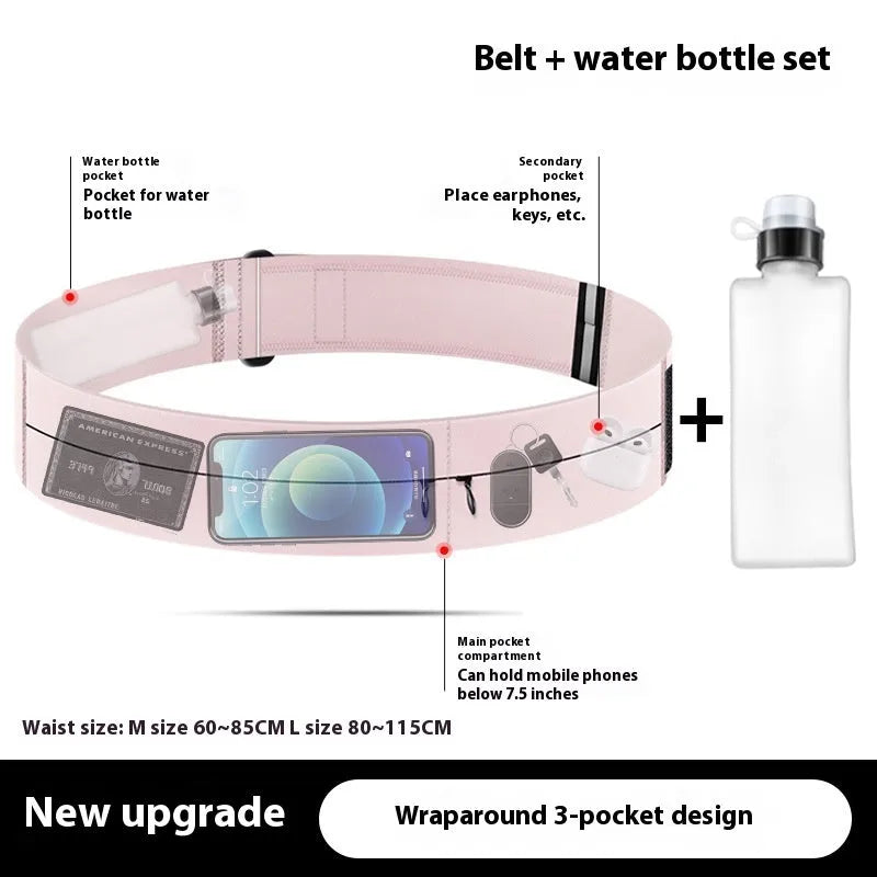 Running Mobile Phone Bag Waist Bag Multifunctional Fitness Marathon Sports Equipment with Waterproof and Breathable Features, Ultra Light Design, Available in Black, Pink, Gray and Sky Blue with Two or Three Pockets or 300ML Kettle Option